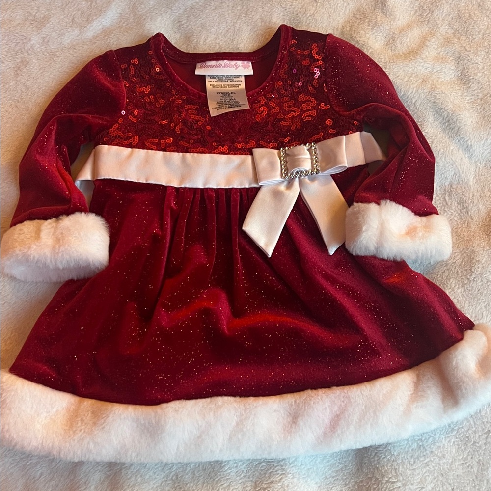 Bonnie Baby Red Sequin Dress with White Bow